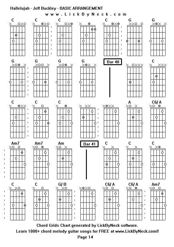 Chord Grids Chart of chord melody fingerstyle guitar song-Hallelujah - Jeff Buckley - BASIC ARRANGEMENT,generated by LickByNeck software.